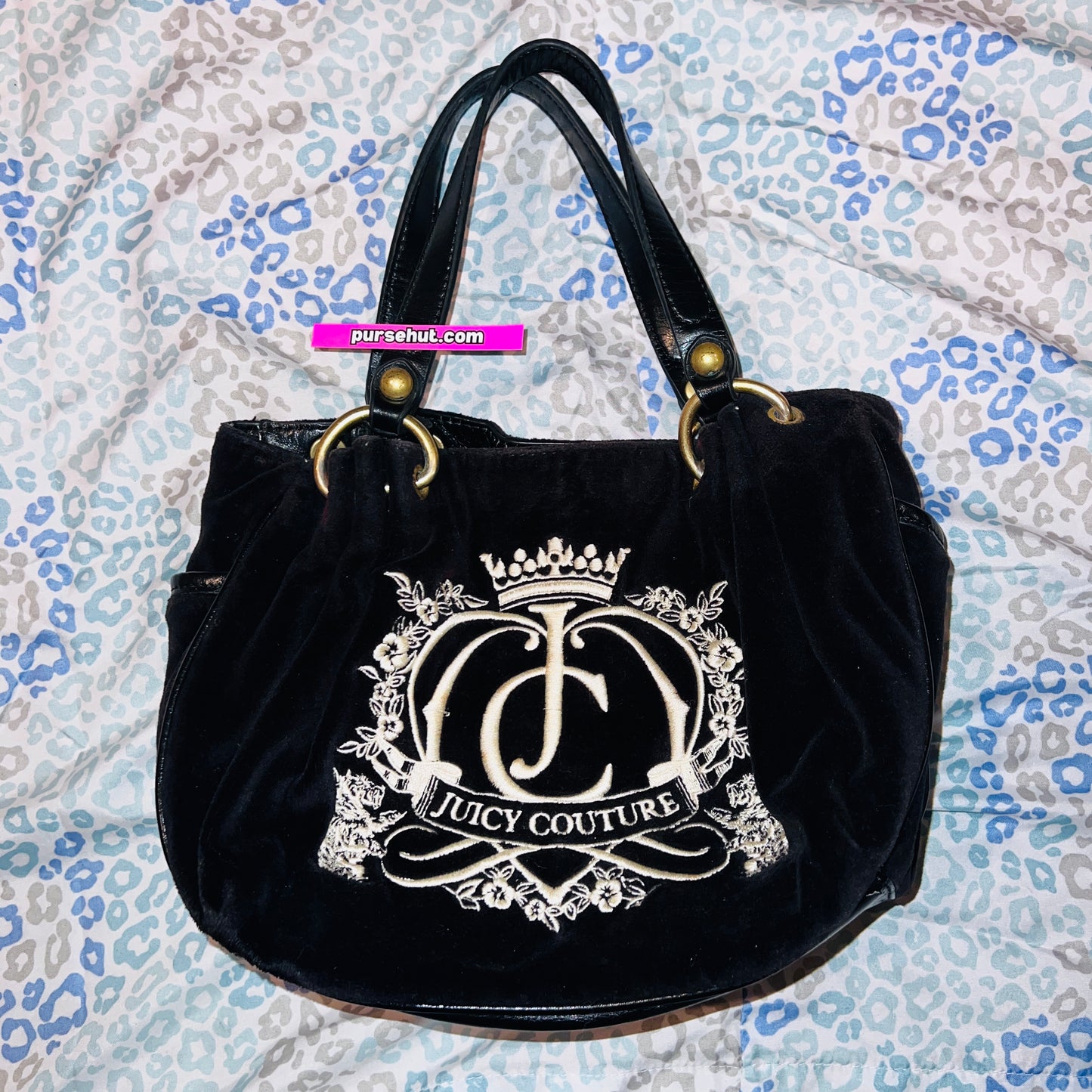 Vintage Black Juicy Couture Handbag Satchel Bag Purse Velour Y2K