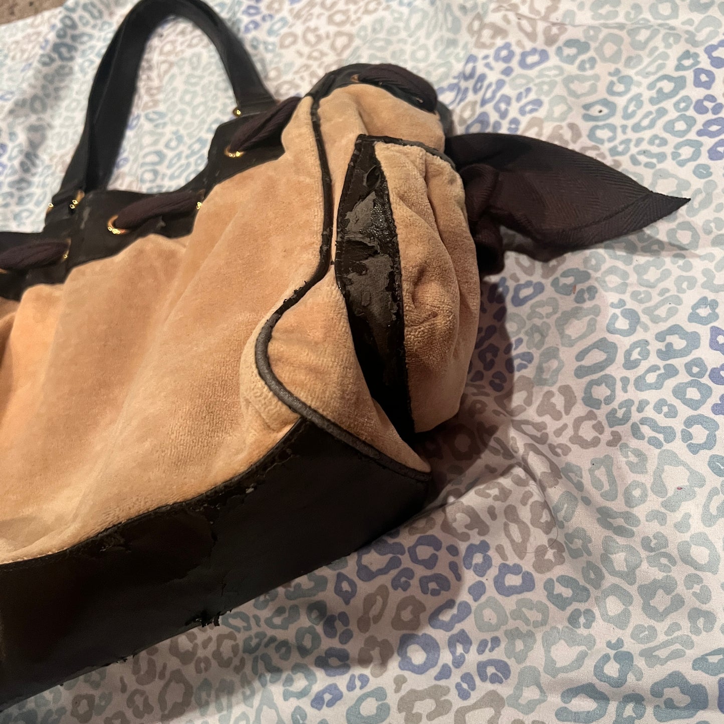 Vintage Brown Tan Juicy Couture Purse Daydreamer Tote Bag Handbag Velour