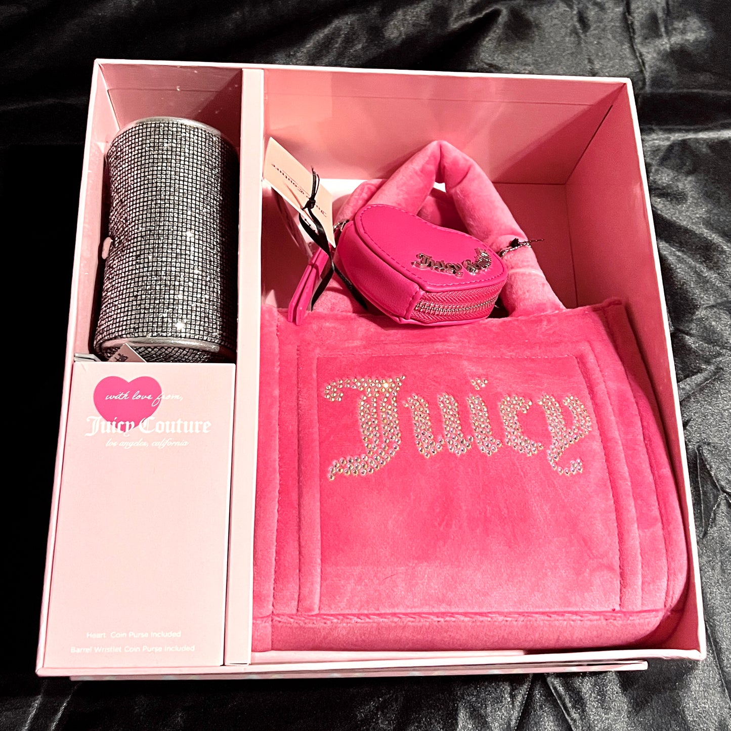 New Pink Juicy Couture Mini Tote Bag Purse Gift Set Free Love Big Spender Velvet