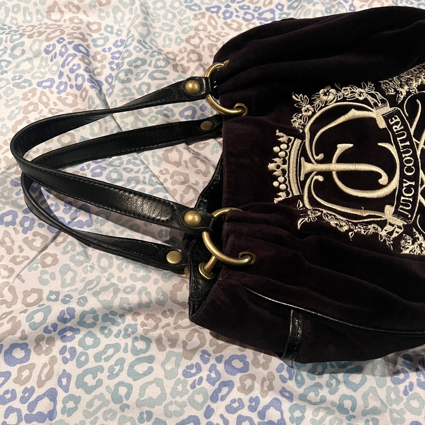 Vintage Black Juicy Couture Handbag Satchel Bag Purse Velour Y2K