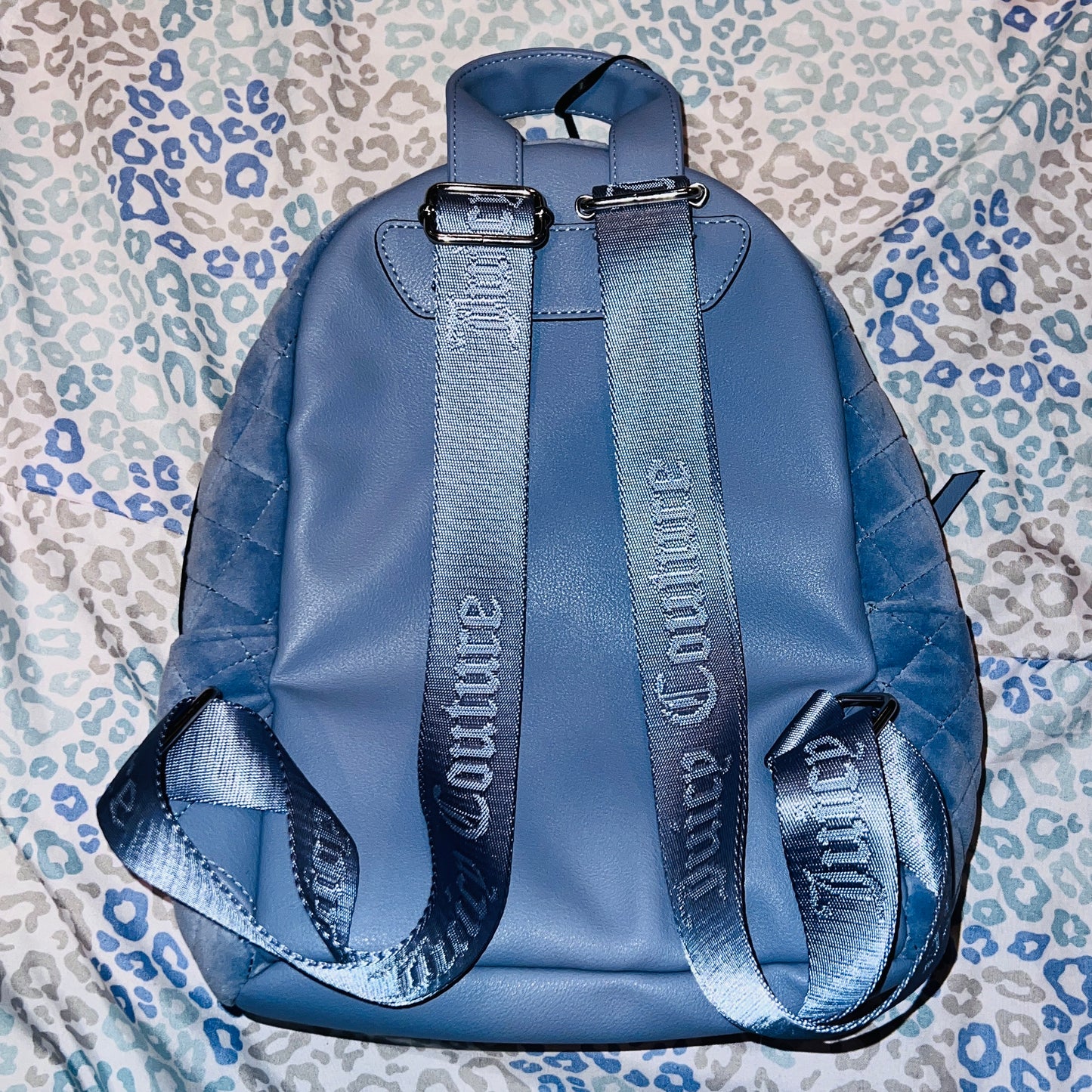New Blue Juicy Couture Backpack Purse Bag Velour Quilted Y2K Vintage Style