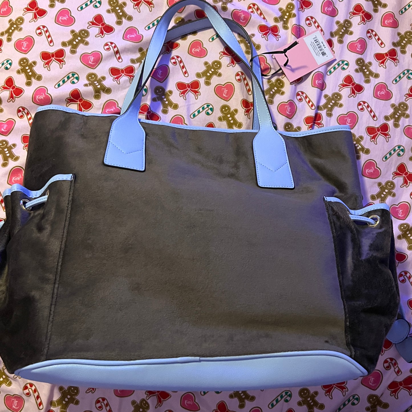 New Blue Brown Juicy Couture Tote Bag Purse Velour Y2K Vintage Style