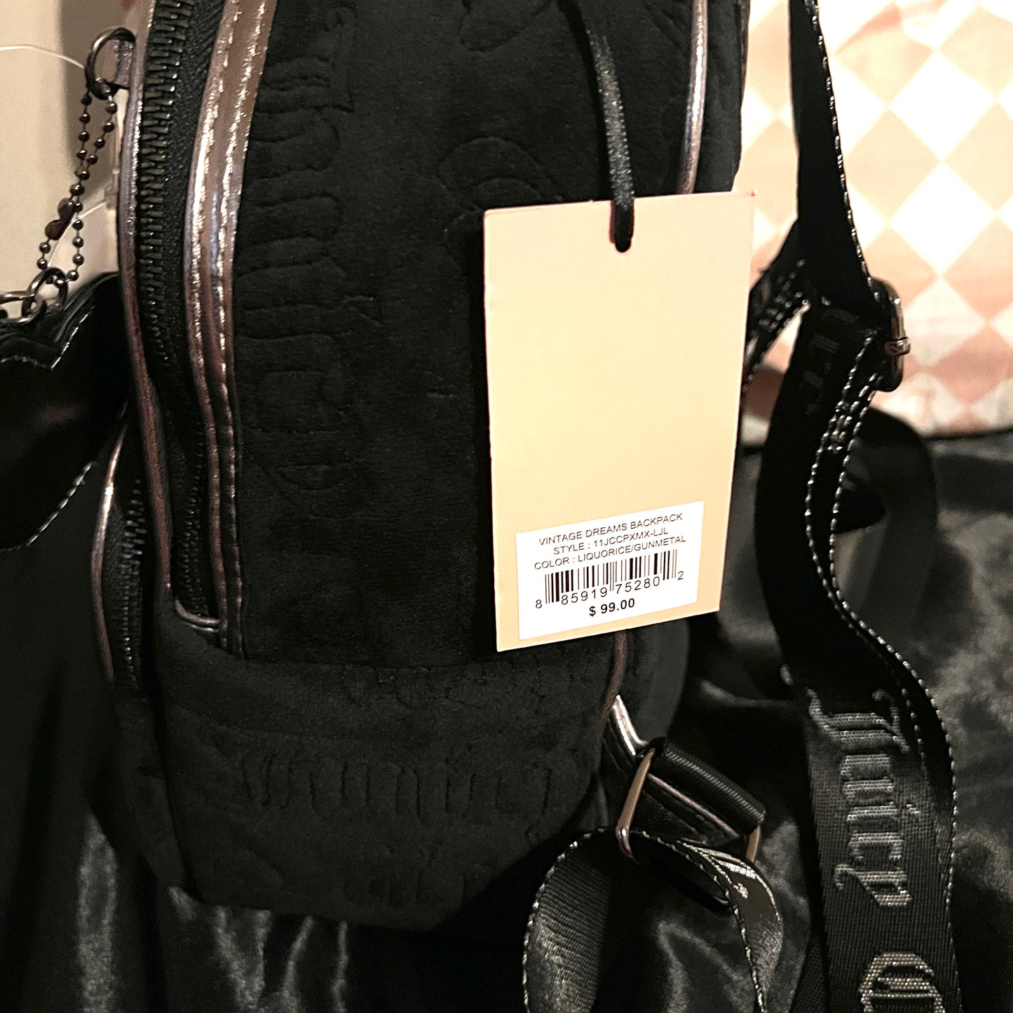 New Black Juicy Couture Purse Backpack Bag Gunmetal Liquorice MSRP $99