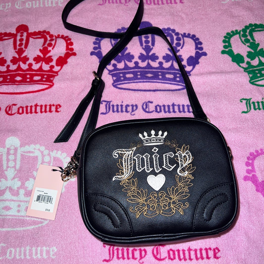 New Black Juicy Couture Crossbody Purse Bag Licorice Heritage Crossbody Pleather