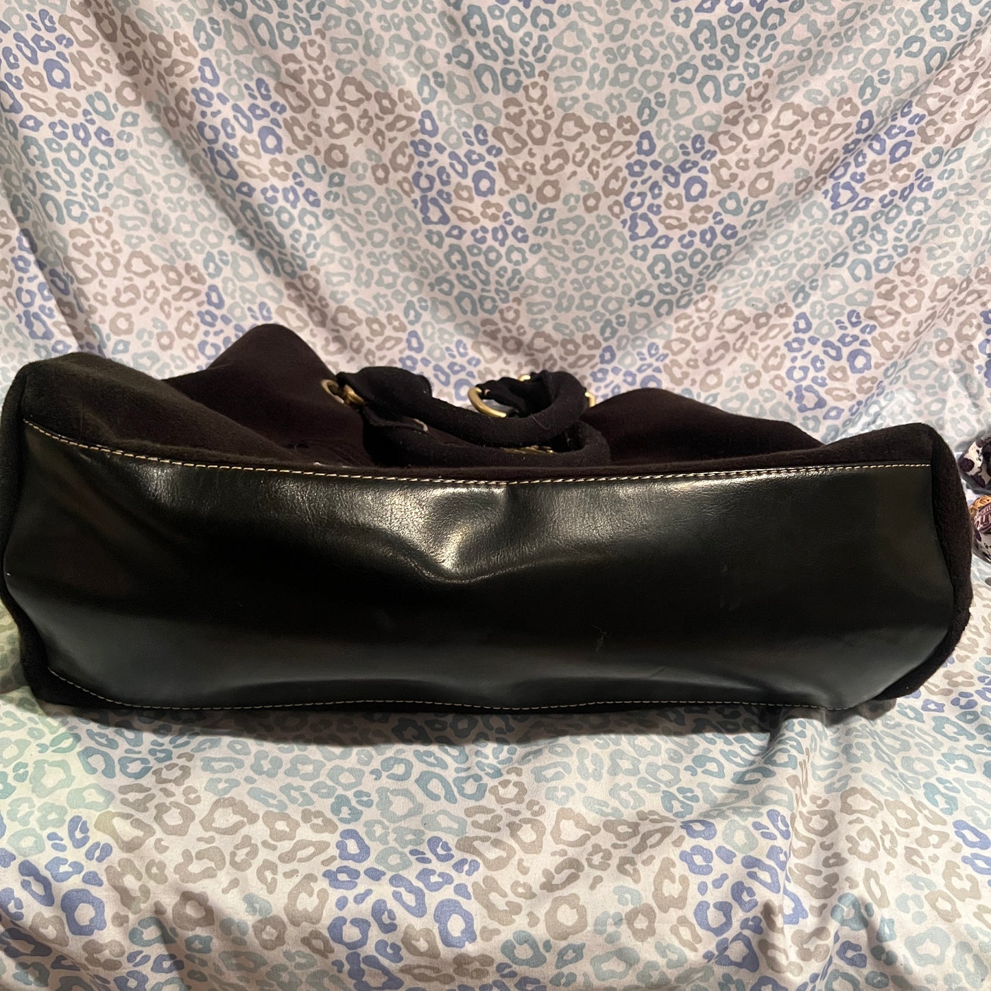 Vintage XL Black Juicy Couture Satchel Tote Purse Terry Cloth Y2K Travel Bag
