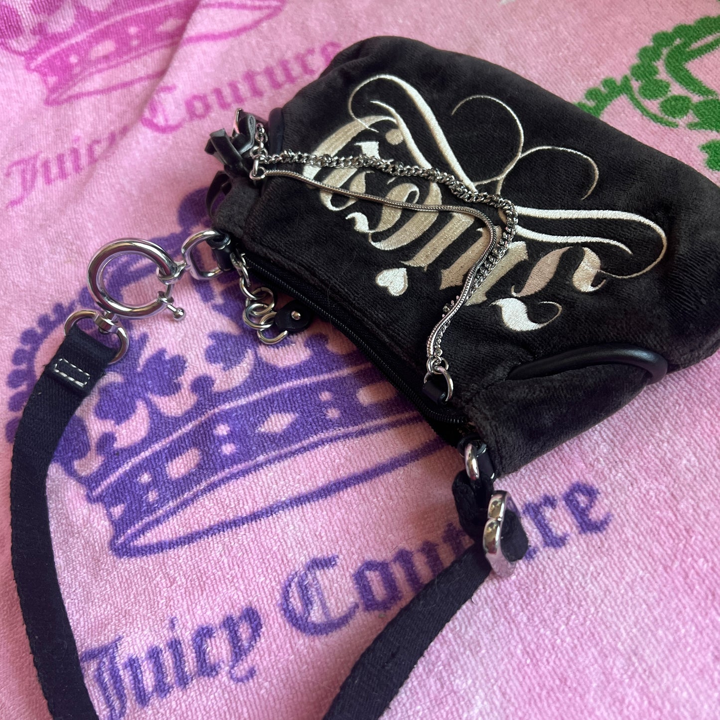 Vintage Black Juicy Couture Purse Mini Bag Handbag Velour Y2K