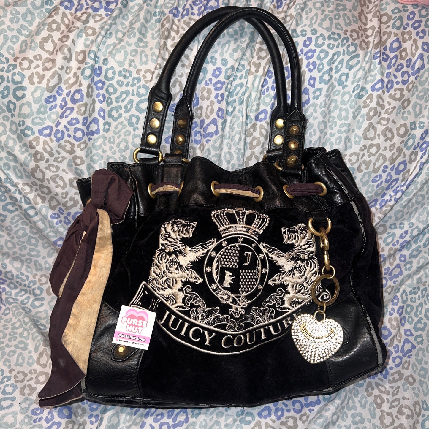 Vintage Black Juicy Couture Purse Tote Bag Velour Scottie Dog Daydreamer Y2K