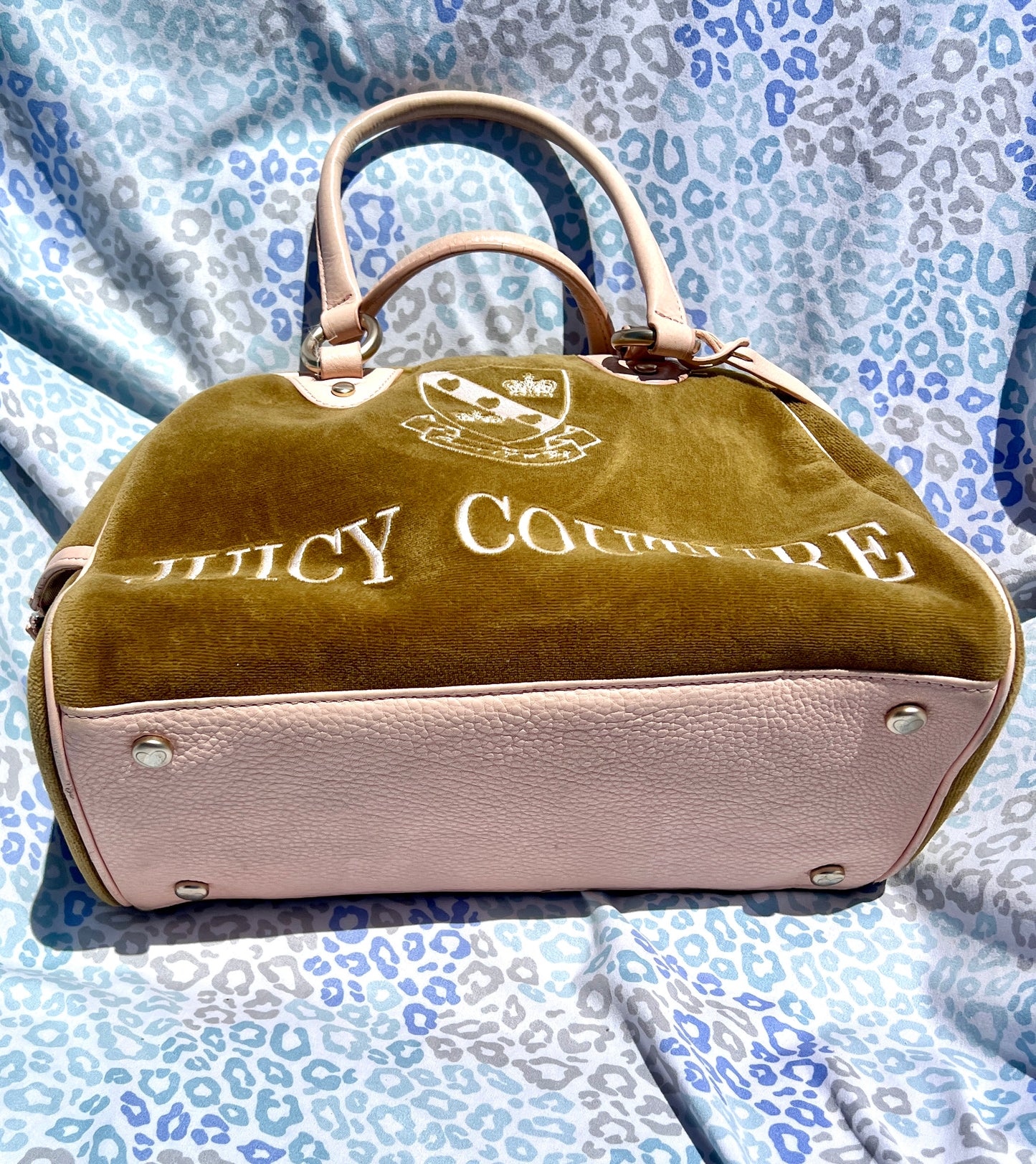 Vintage Olive Green Juicy Couture Purse Velvet Bowler Bag Satchel Handbag Y2K