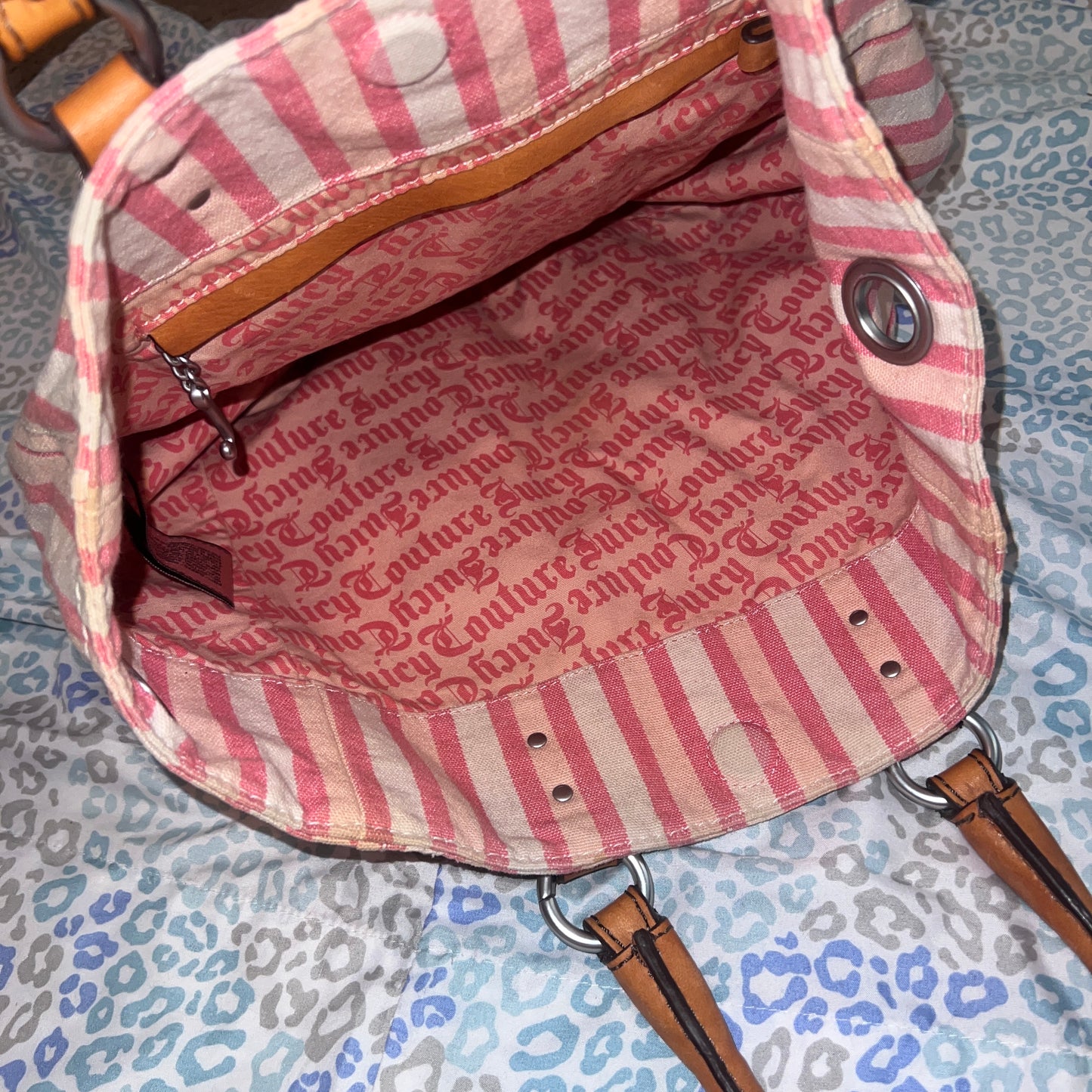 Vintage Pink Juicy Couture Purse Tote Bag Handbag Striped Butterfly Y2K