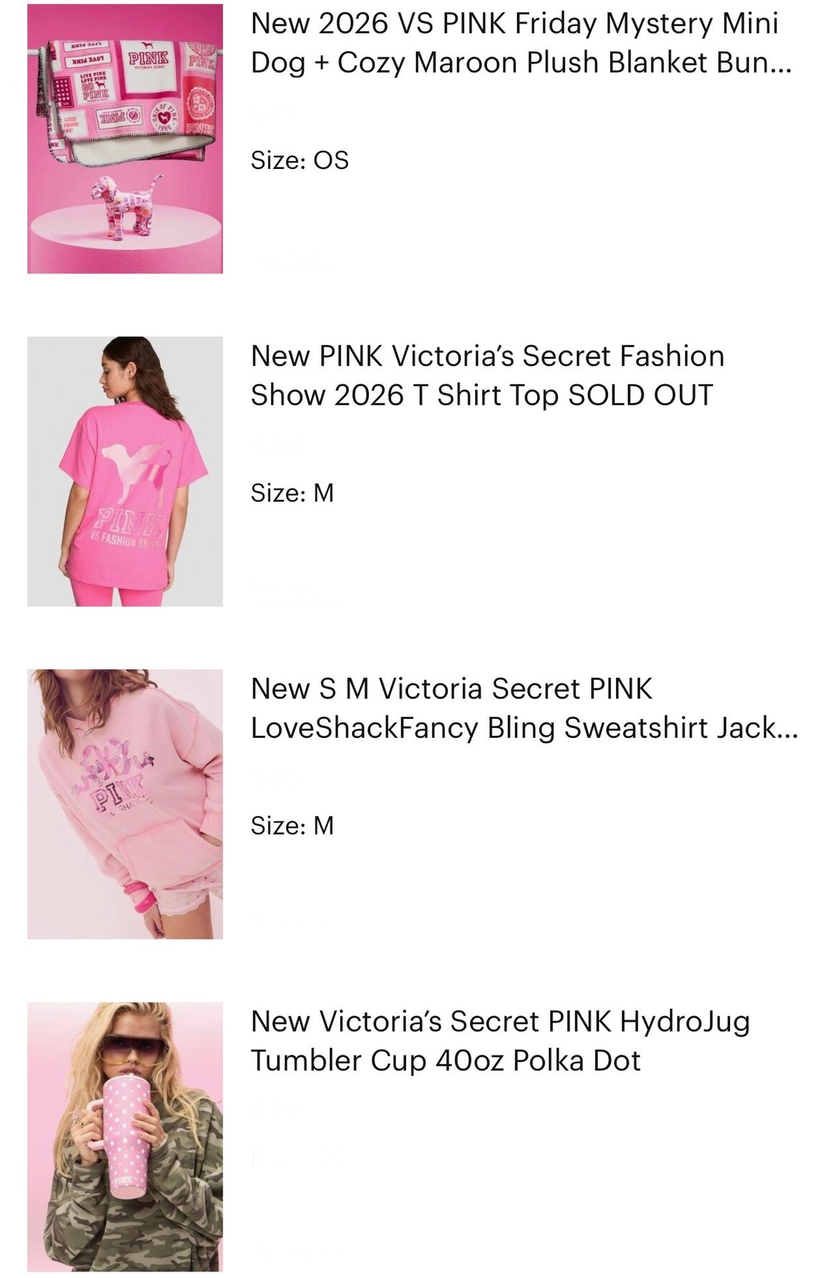 New Lot of 4 Victoria’s Secret PINK T Shirt, Sweatshirt, HydroJug, PINK Friday 2026 Blanket & Dog