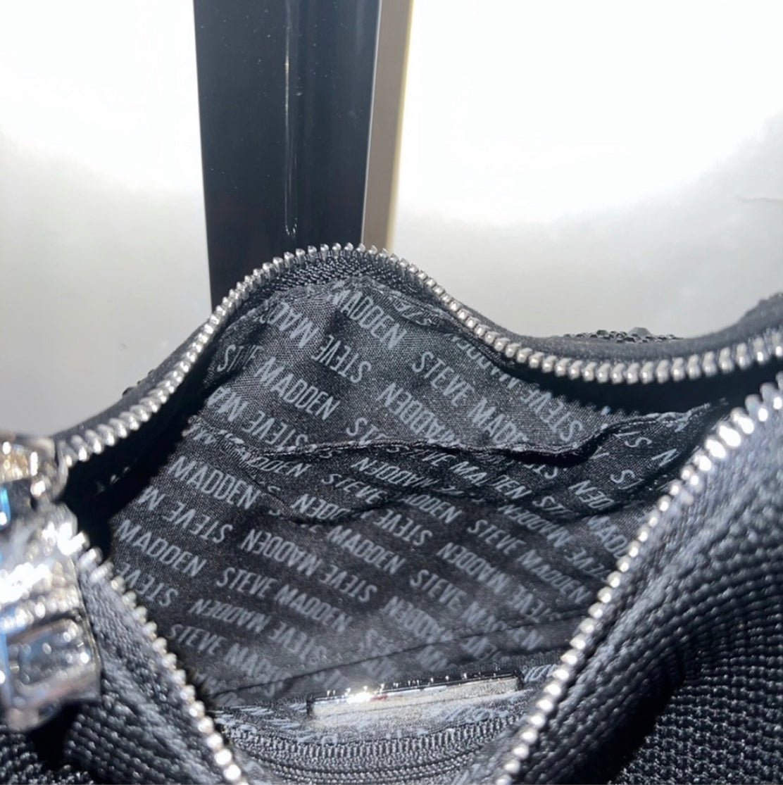 New Black Steve Madden Purse Shoulder Bag Handbag Rhinestones