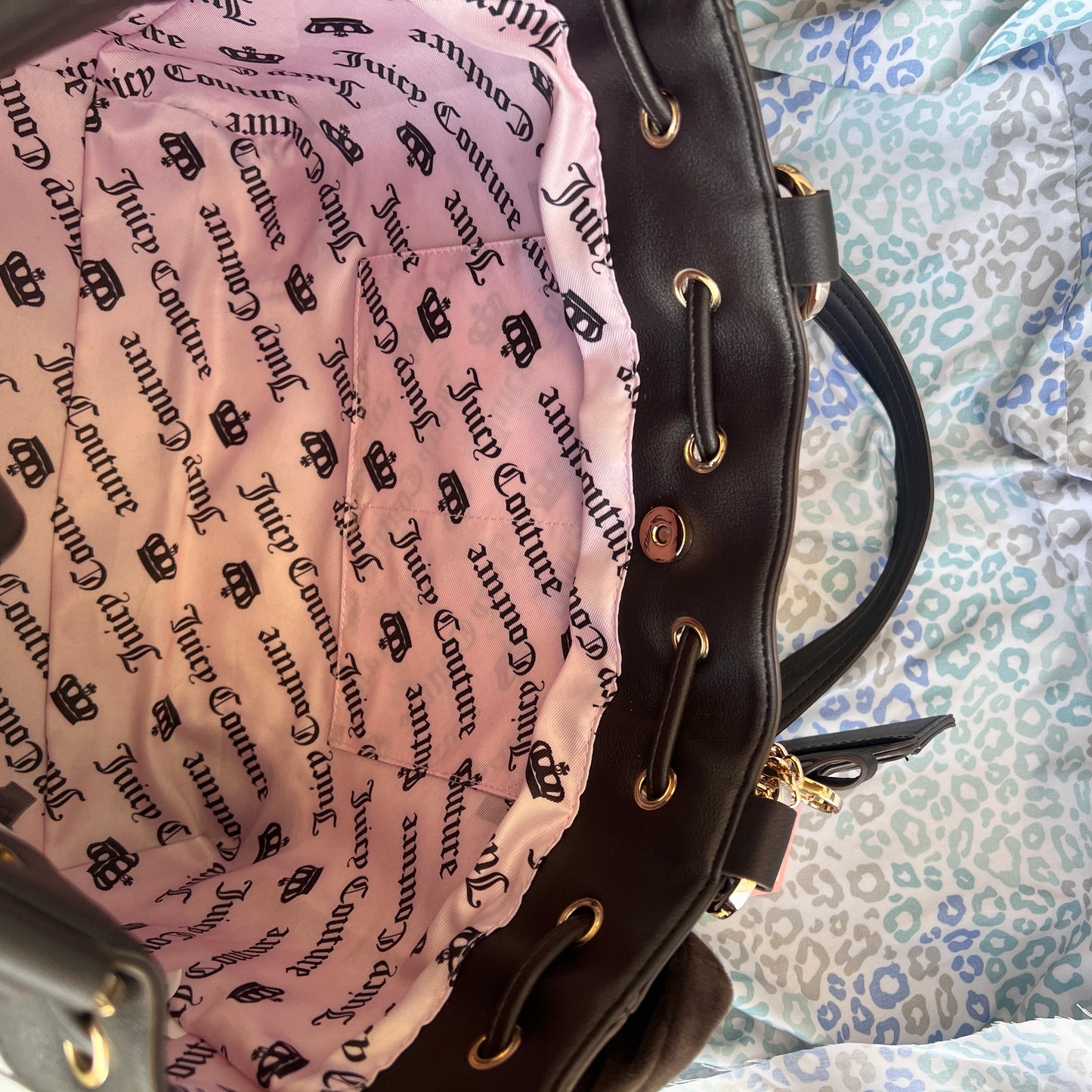 New Brown Pink Juicy Couture Purse Daydreamer Tote Bag Satchel Scottie Dog Y2K