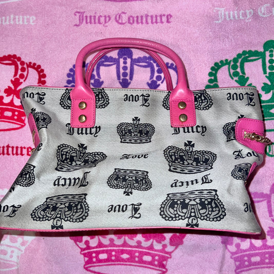 Vintage Pink Black Juicy Couture Purse Tote Bag Satchel XL Size Y2K