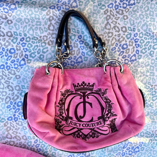 Vintage Pink Juicy Couture Purse Handbag Satchel Bag Velour Y2K