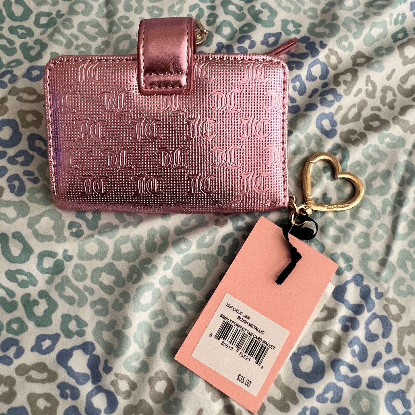 New Pink Juicy Couture Wallet Card Holder Coin Purse Blush Metallic MSRP $35