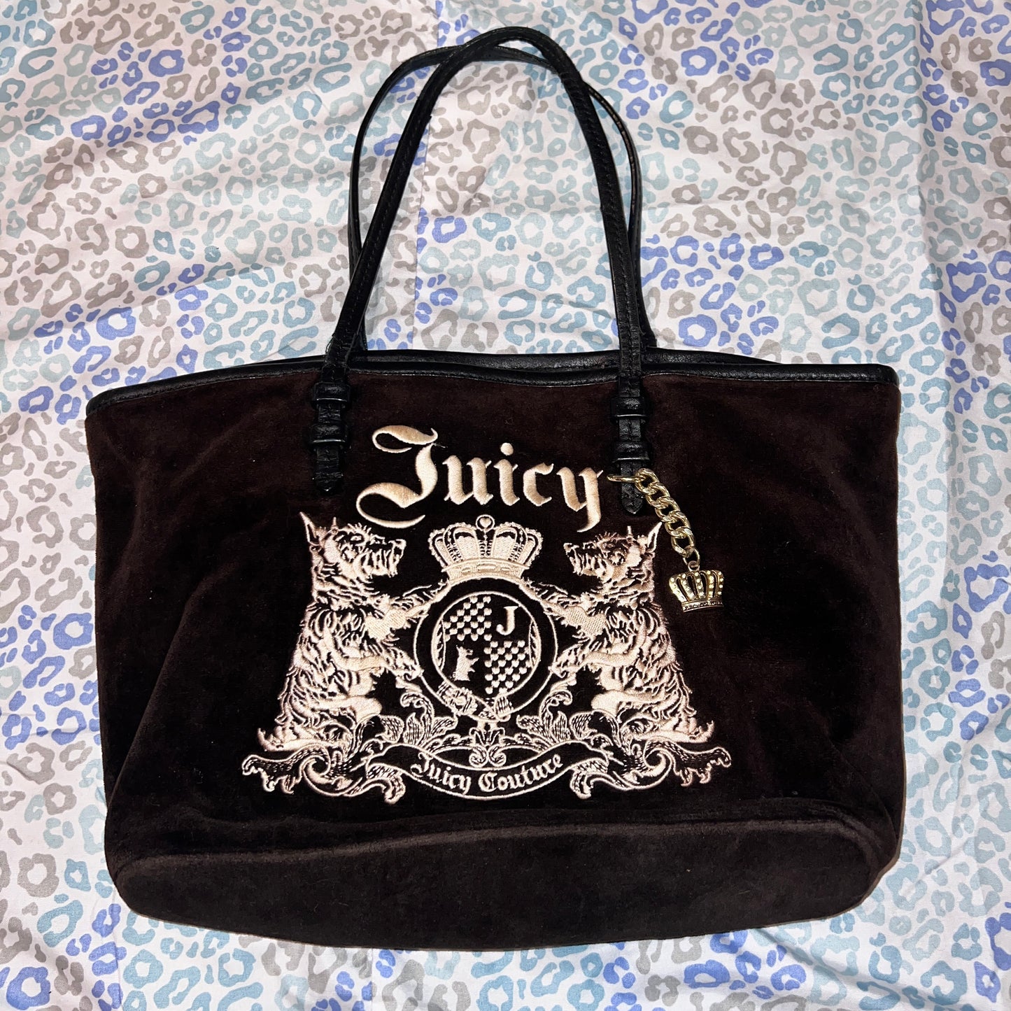 Vintage Black Juicy Couture Purse Tote Bag Handbag Scottie Dog Velour Mcbling