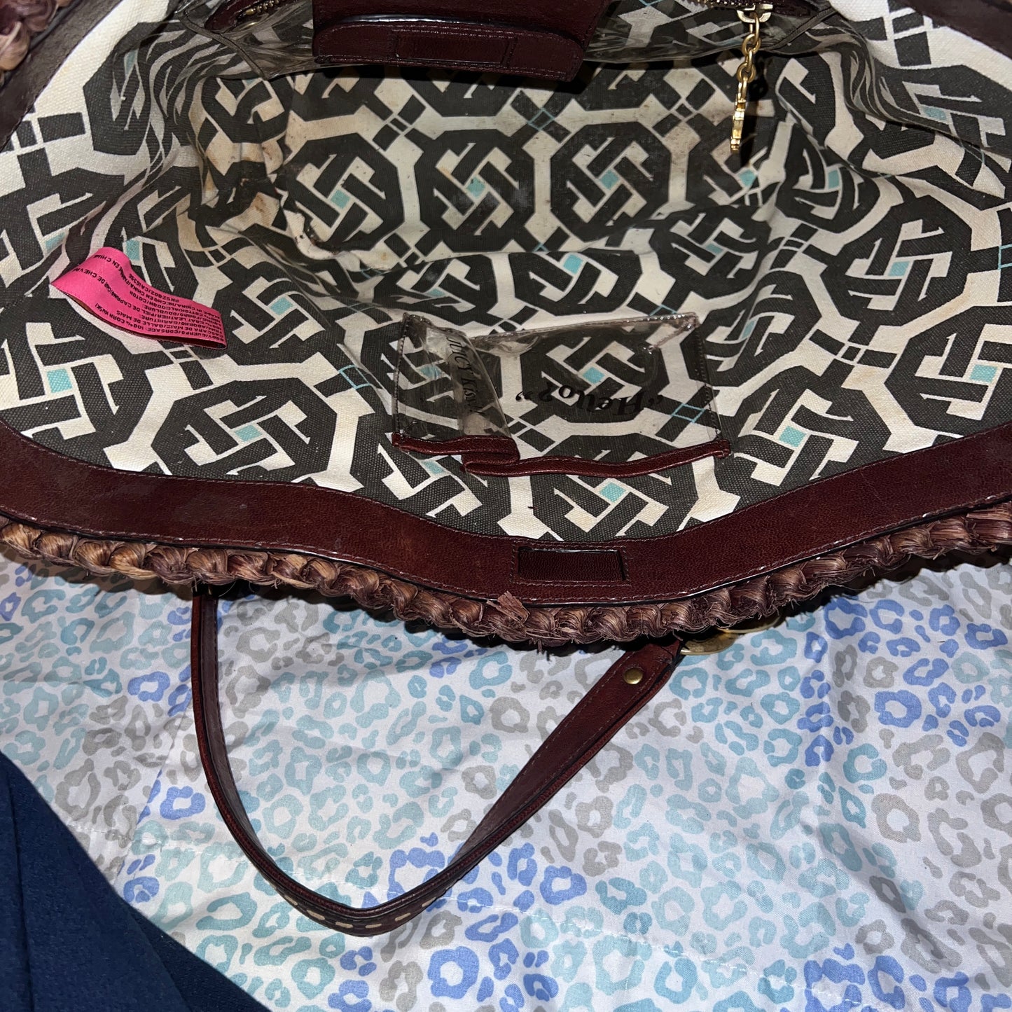 Vintage Brown Juicy Couture Tote Bag Purse Y2K Handbag XL Size Woven Wicker