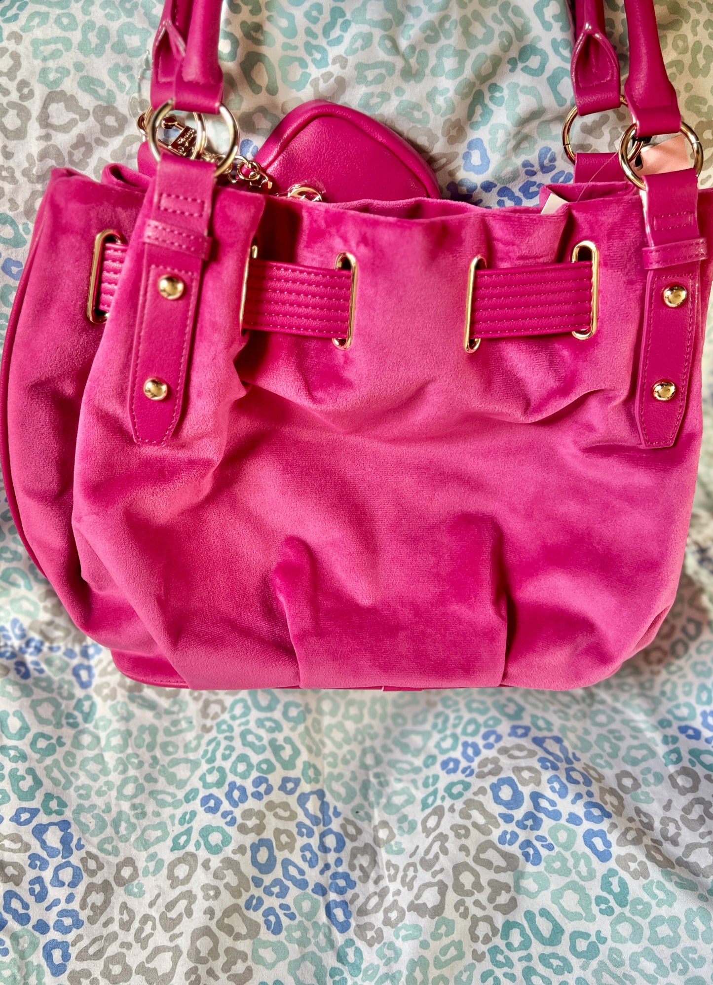 New Pink Juicy Couture Purse Satchel Bag Handbag Velour Sparkle Royal Tote