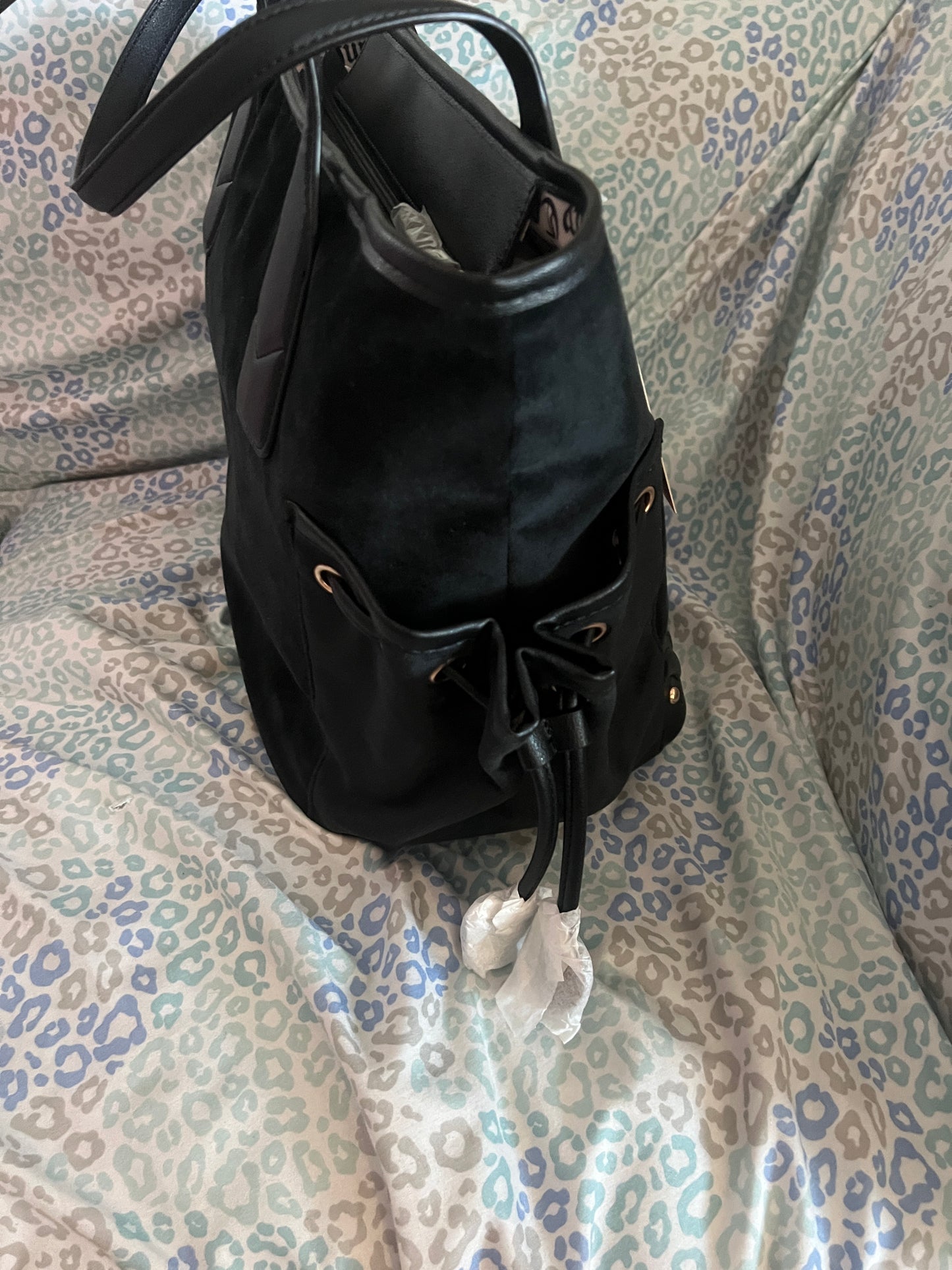 New Black Juicy Couture Purse Renaissance Tote Bag Velour Vintage Style Handbag