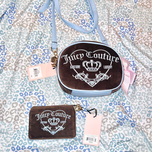 New Brown Juicy Couture Purse + Wallet Set NWT Vintage Style Luxury Crossbody