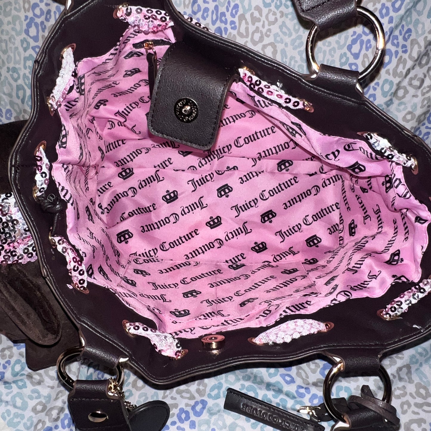 New Custom Brown Pink Juicy Couture Daydreamer Bag Purse Vintage Tote Quilted