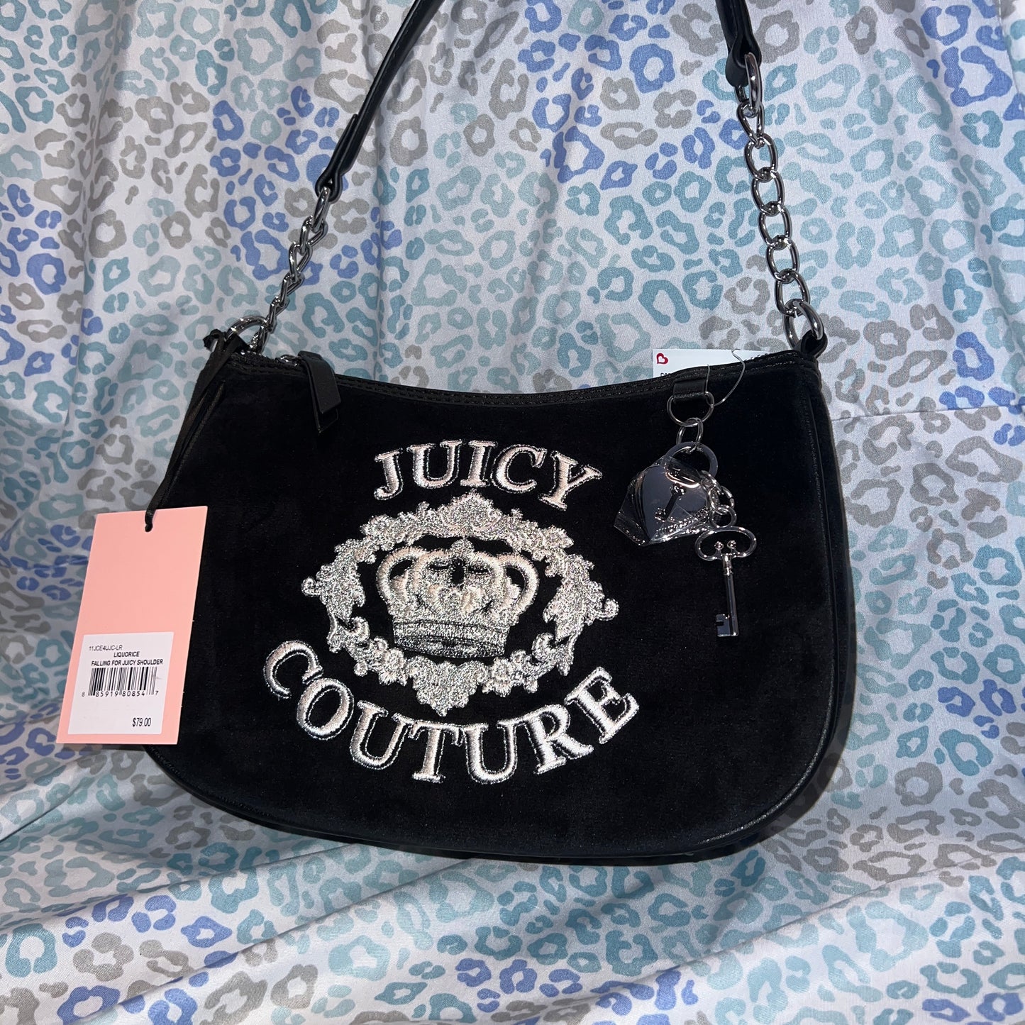New Black Juicy Couture Purse Handbag Shoulder Bag Crown Velour Vintage Style