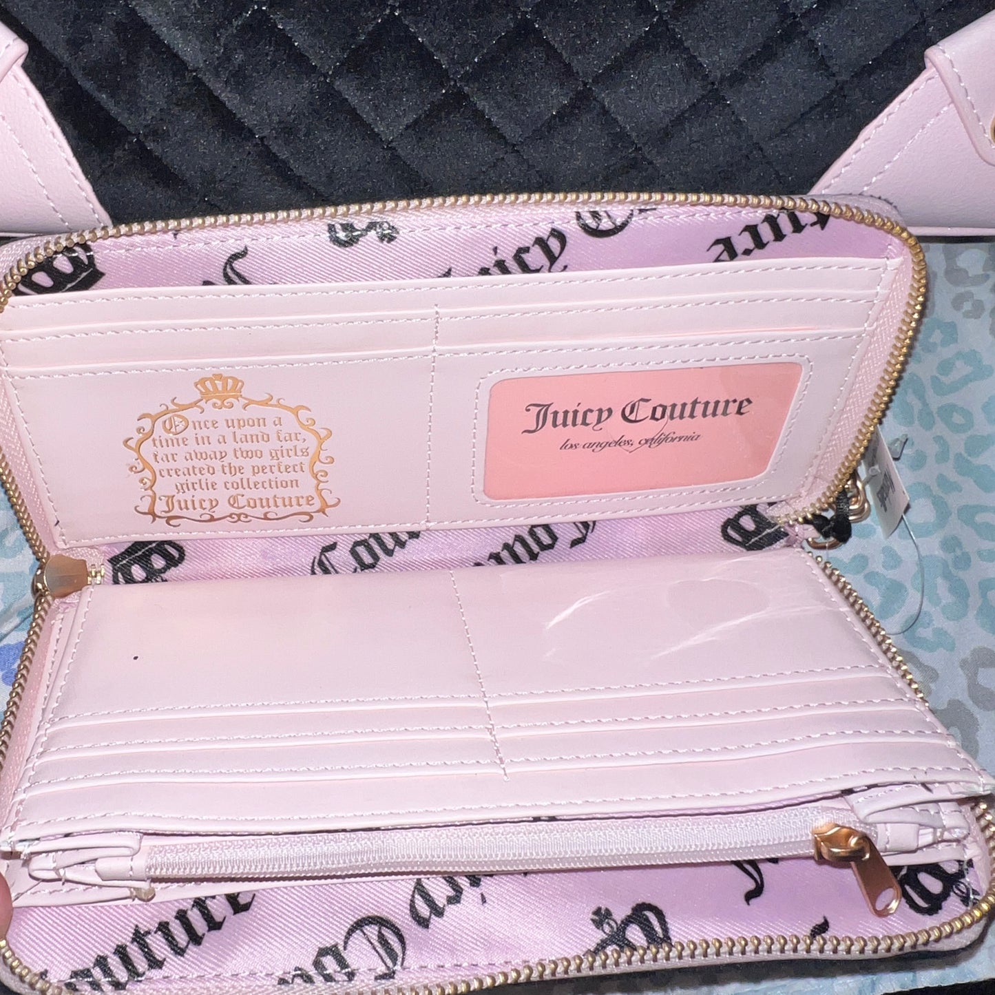 New Pink Black Juicy Couture Purse + Wallet Velour Fairy Tale Daydreamer Tote