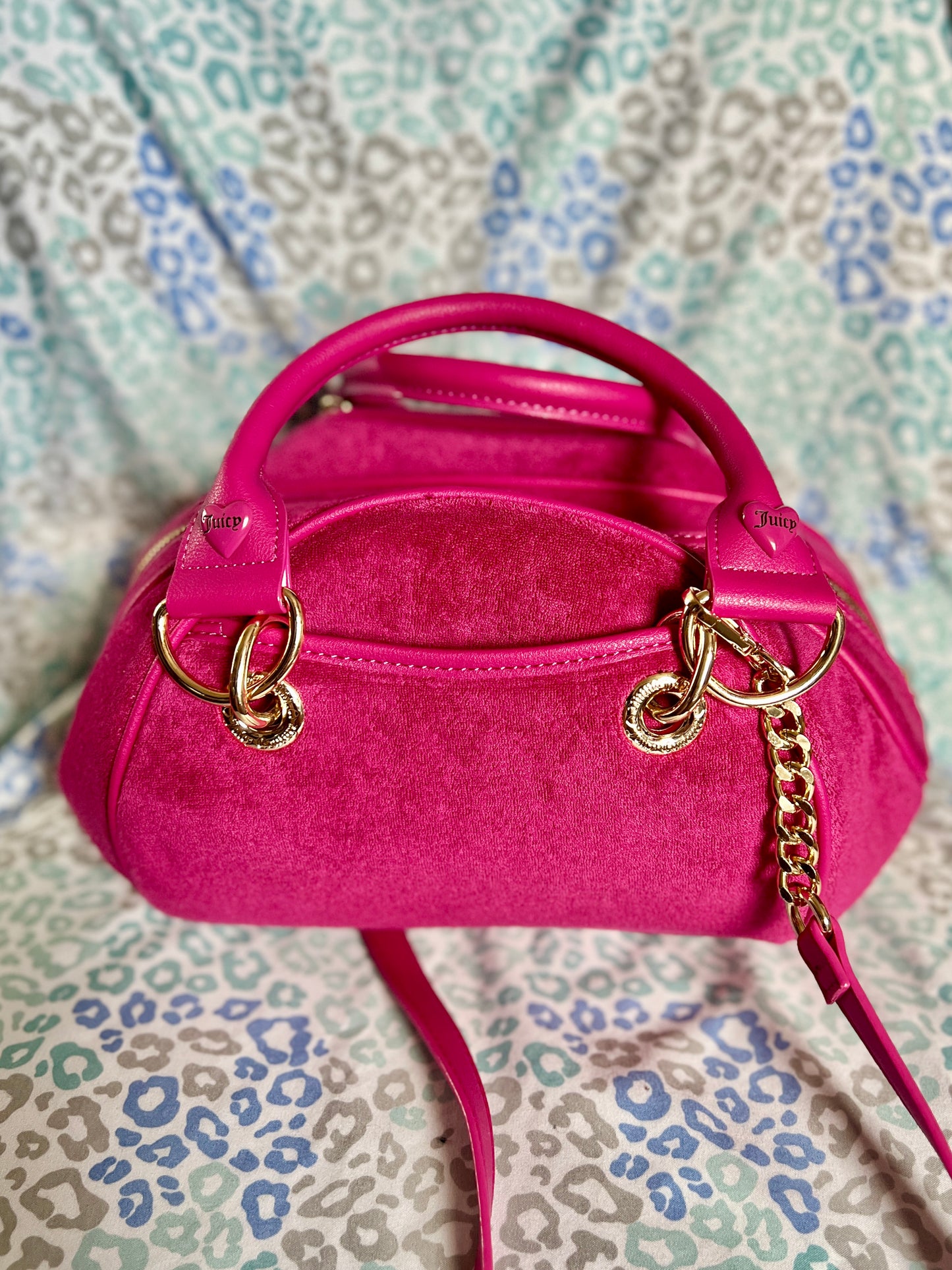 New Pink Juicy Couture Purse Juicy Angel Bowler Bag Handbag Terry Cloth Satchel