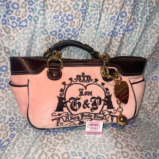 Vintage Rare Brown Pink Juicy Couture Purse Handbag Satchel Bag Y2K Velour