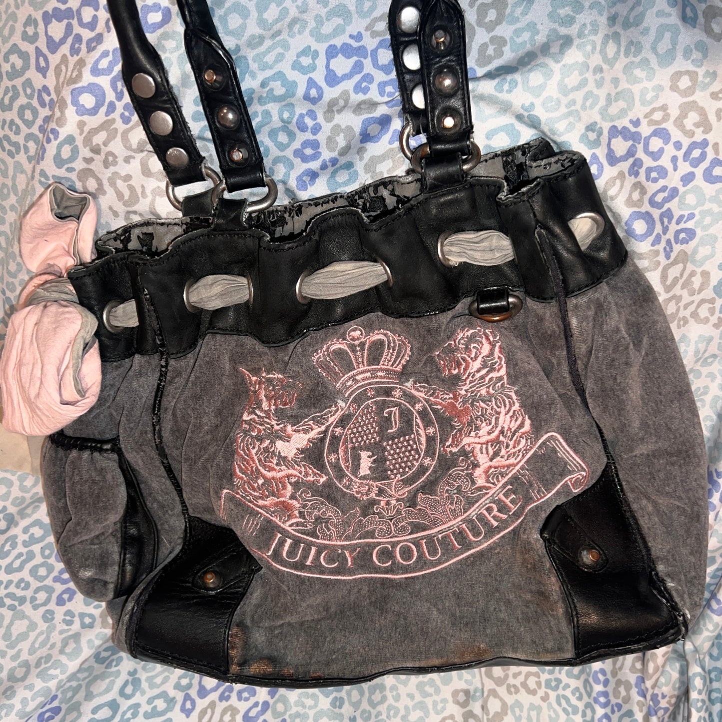 Vintage Pink Grey Juicy Couture Purse Tote Bag Daydreamer Handbag Scottie Dog