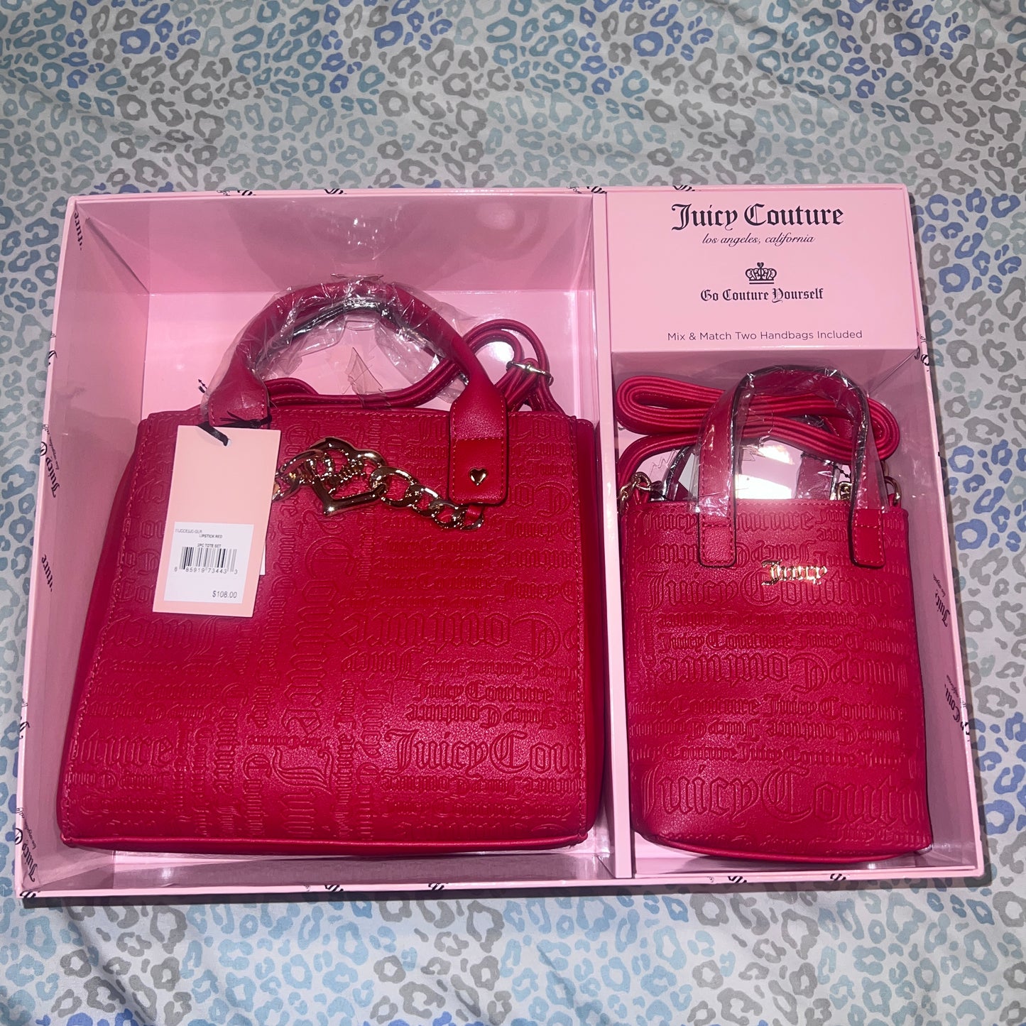 New Red Juicy Couture Purse Bag Satchel Xmas Gift Set of 2 Mommy & Me MSRP $108