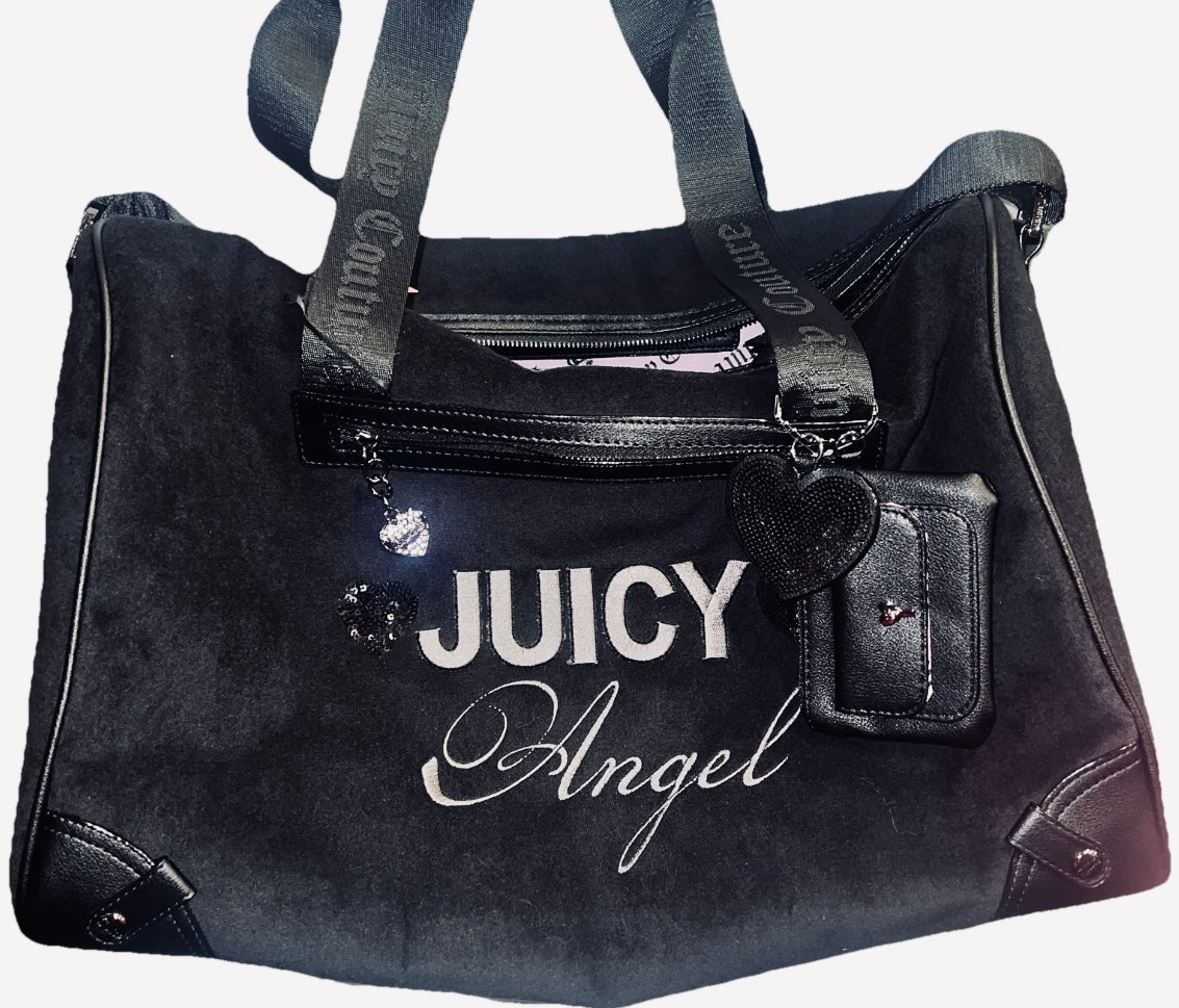 New Black Juicy Couture Weekender Purse XL Size Duffle Travel Bag Juicy Angel