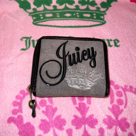 Vintage Black Grey Juicy Couture Wallet Card Holder Case Velvet Y2K Zip Around