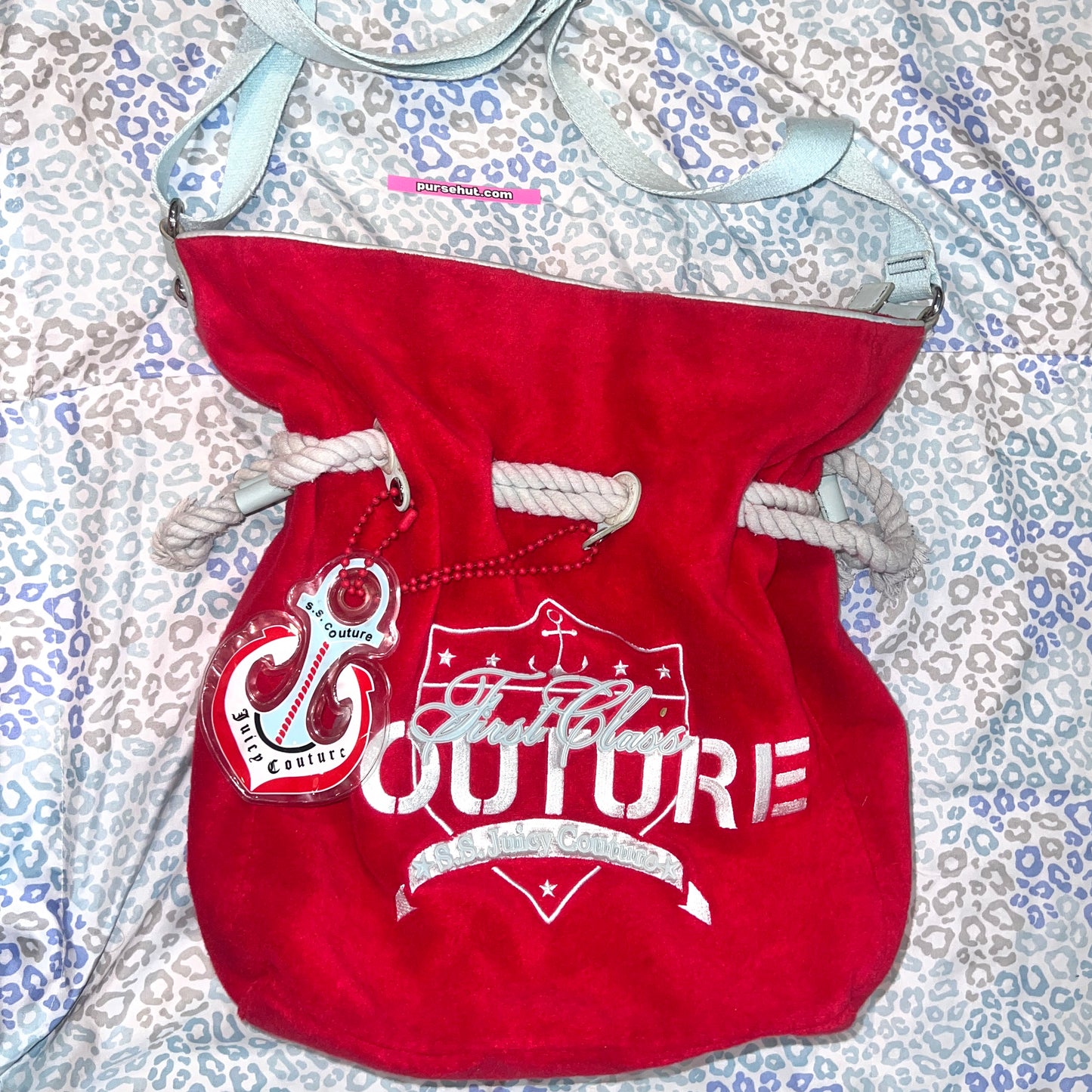 Vintage Rare Red Juicy Couture Purse Tote Bag Handbag Terry Cloth Y2K First Class