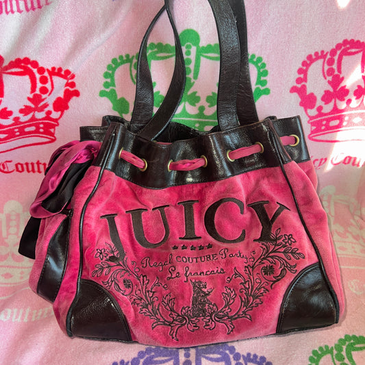 Vintage Brown Pink Juicy Couture Purse Handbag Tote Daydreamer Velour Y2K