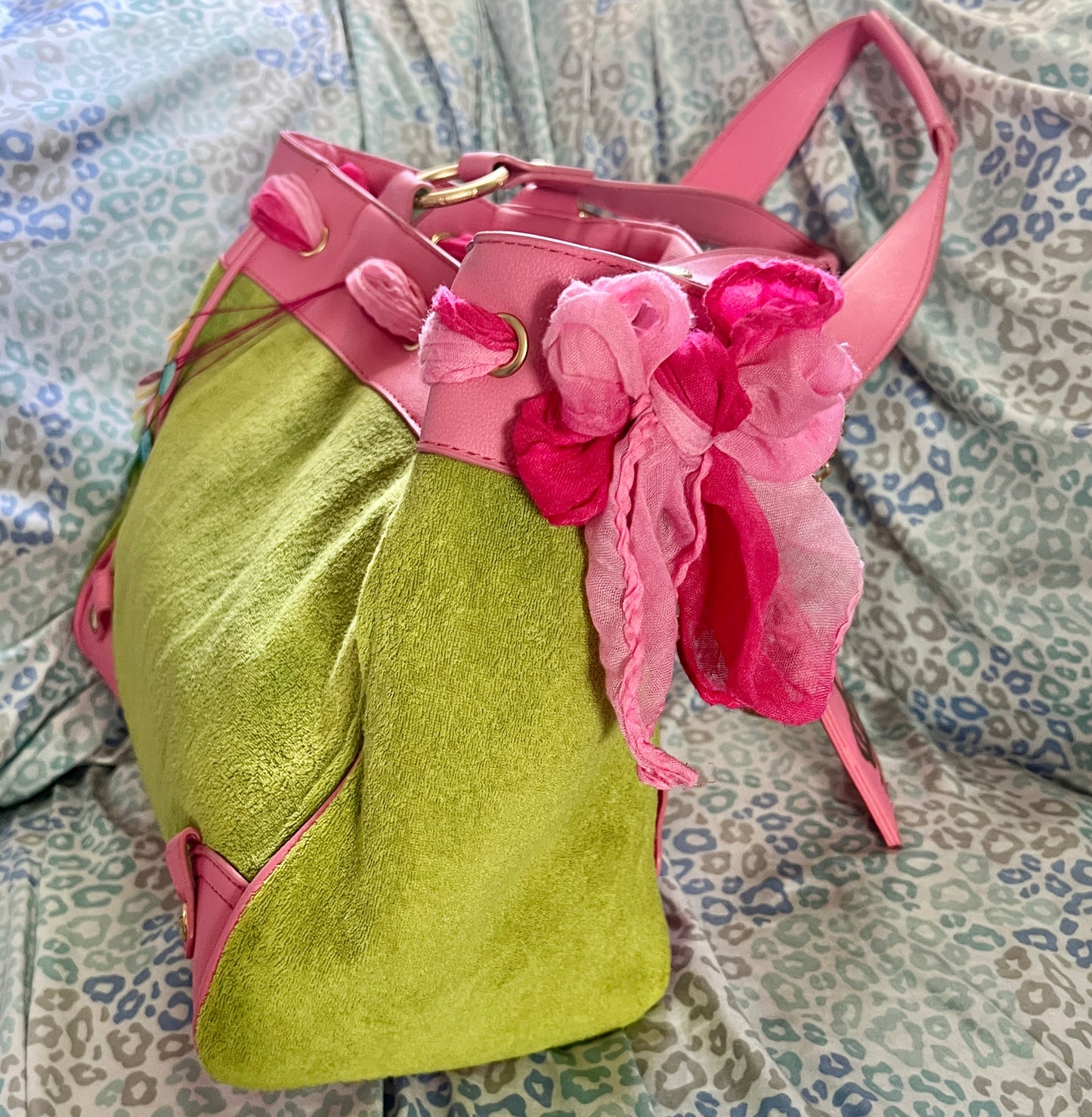 New Pink Green Juicy Couture Tote Bag + Wallet Custom Dyed Purse Vintage Style