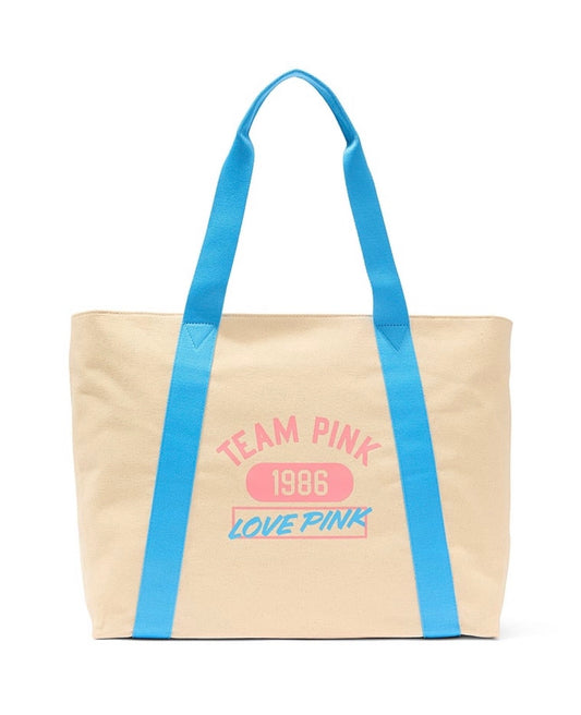 New Blue Cream Team Pink Victoria’s Secret Canvas Tote Bag Purse