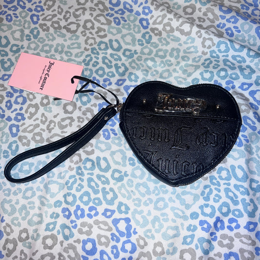 New Black Juicy Couture Wallet Wristlet Pouch Clutch Heart Zip Around