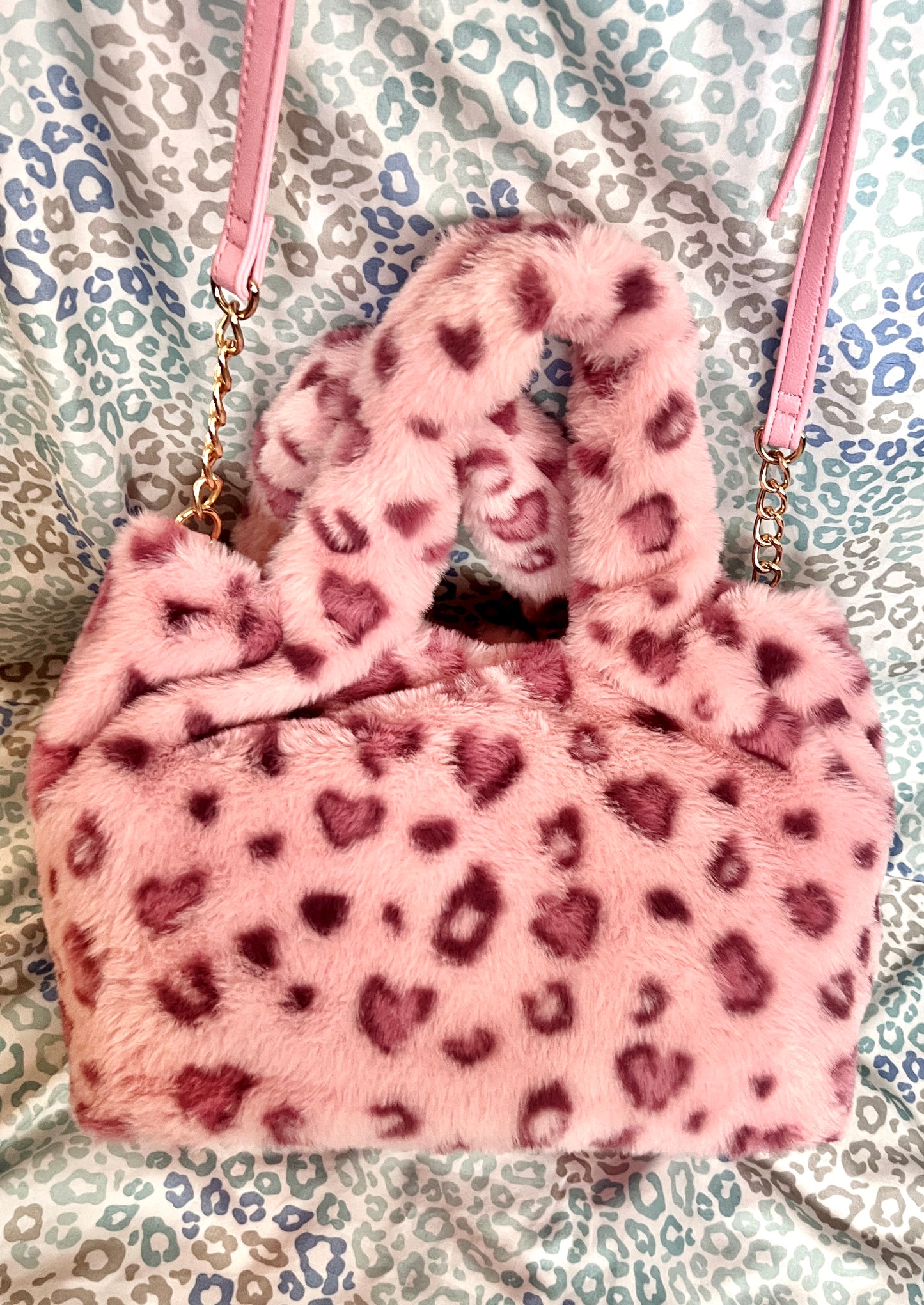 New Pink Juicy Couture Purse Fluffy Fur Satchel Bag Handbag Cheetah Crossbody
