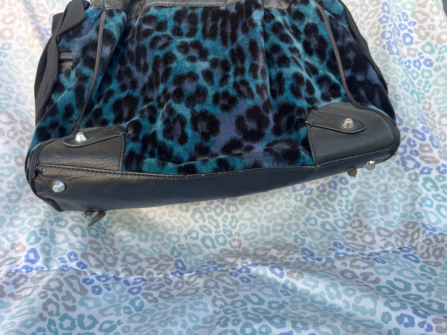 Vintage Rare Blue Juicy Couture Purse Handbag Daydreamer Tote Bag Leopard Velvet