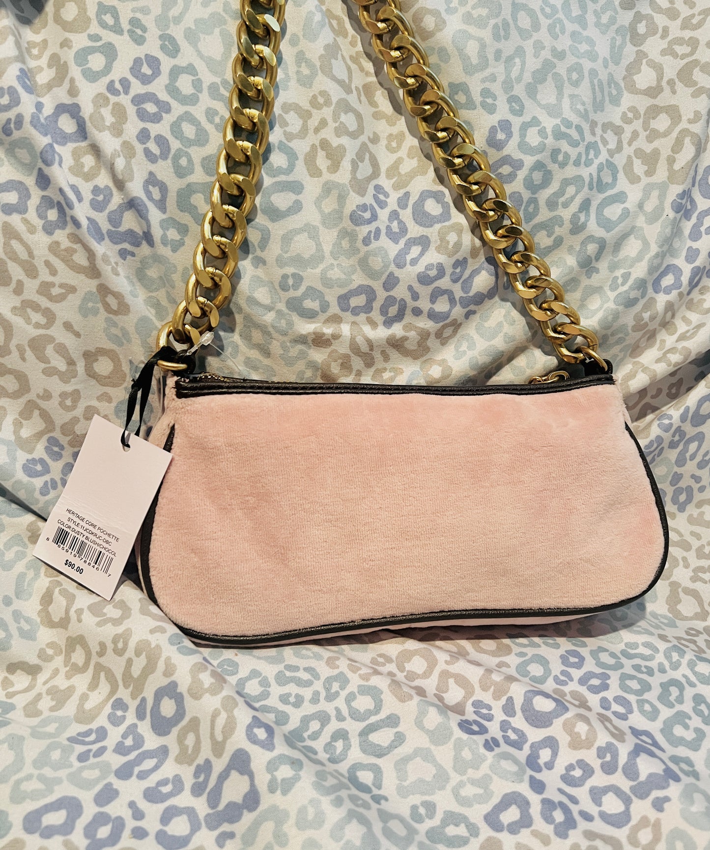 New Pink Brown Juicy Couture Purse Chain Handle Shoulder Bag Clutch Scottie Dog