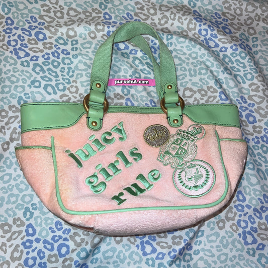 Vintage Rare Green Pink Juicy Couture Purse Handbag Bag Terry - Juicy Girls Rule