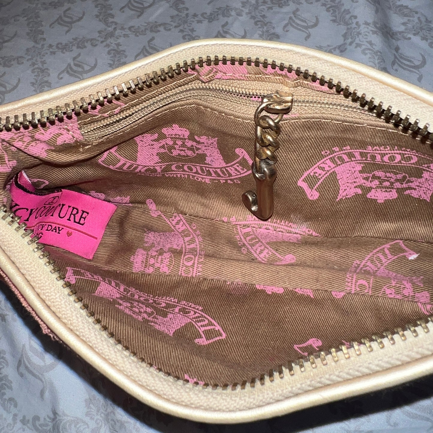 Vintage Gold Salmon Pink Juicy Couture Purse Bag Clutch Handbag Y2K Terry Cloth