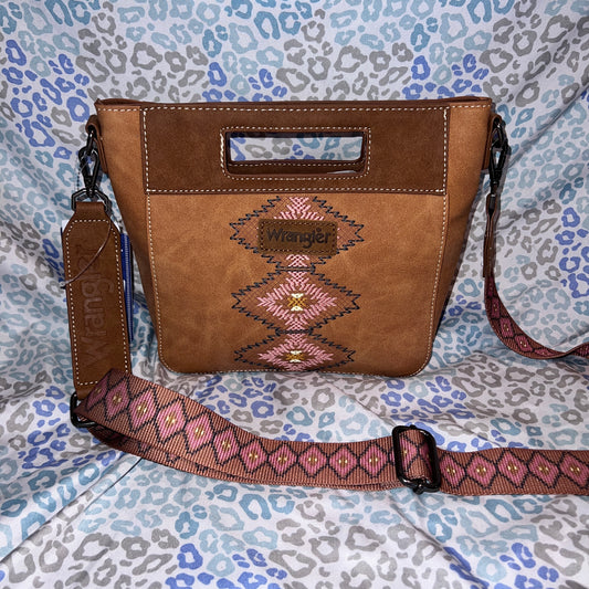 New Tan Wrangler Purse Top Handle Aztec Fringe Mini Tote Crossbody Brown