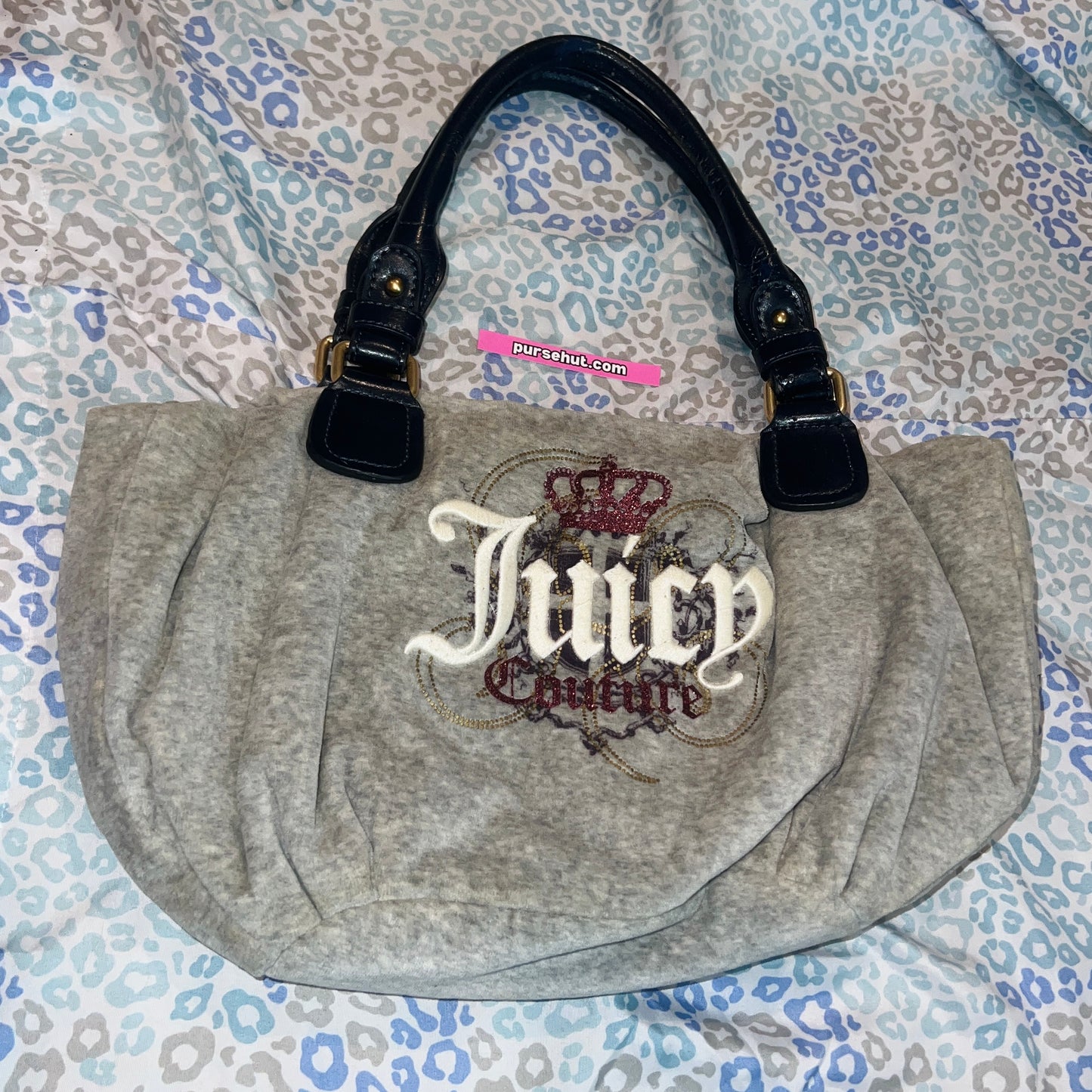Vintage Grey Juicy Couture Purse Satchel Bag Handbag Velour Y2K