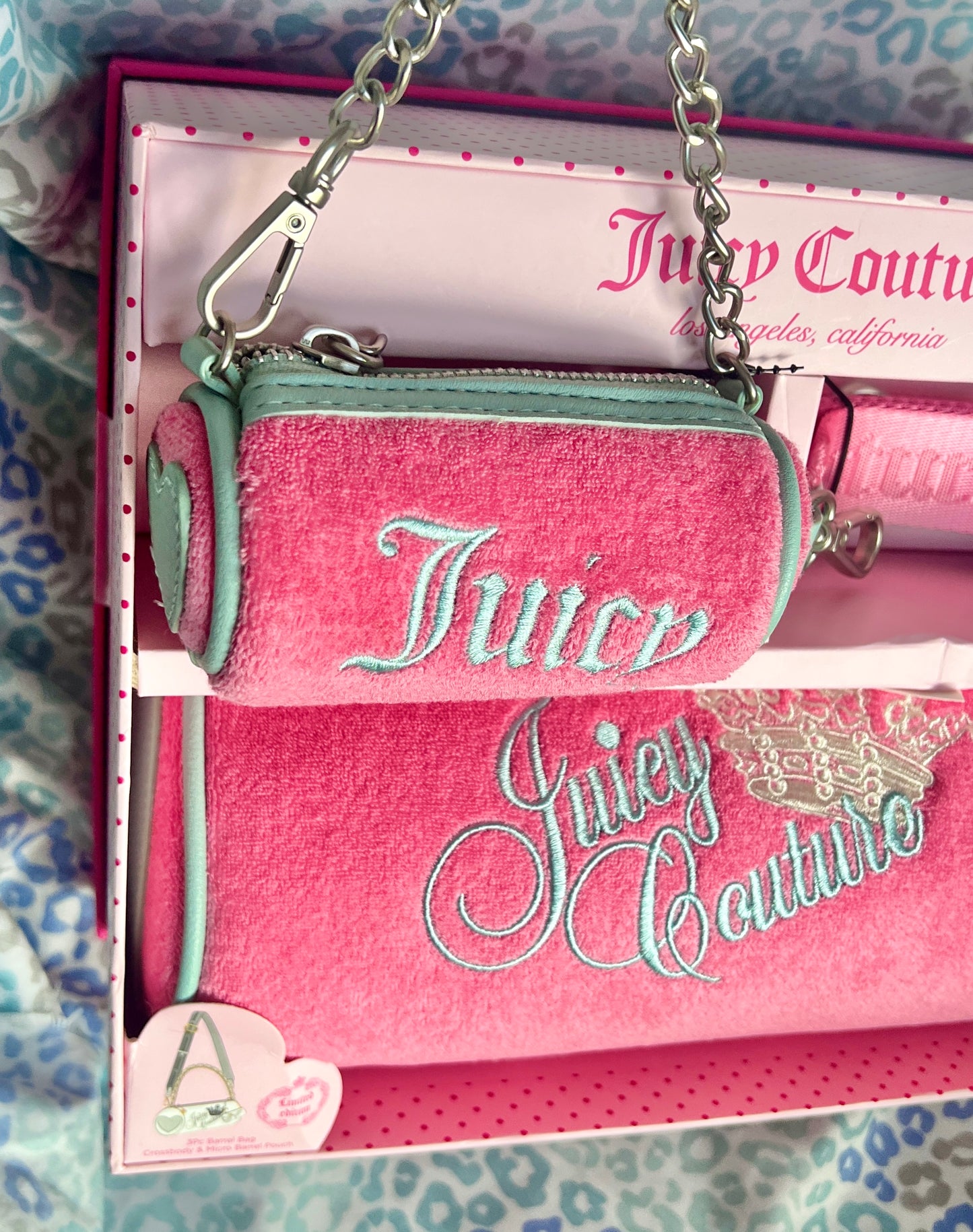 New Salmon Pink Juicy Couture Barrel Bag Set Crossbody Purse Vintage Style NWT