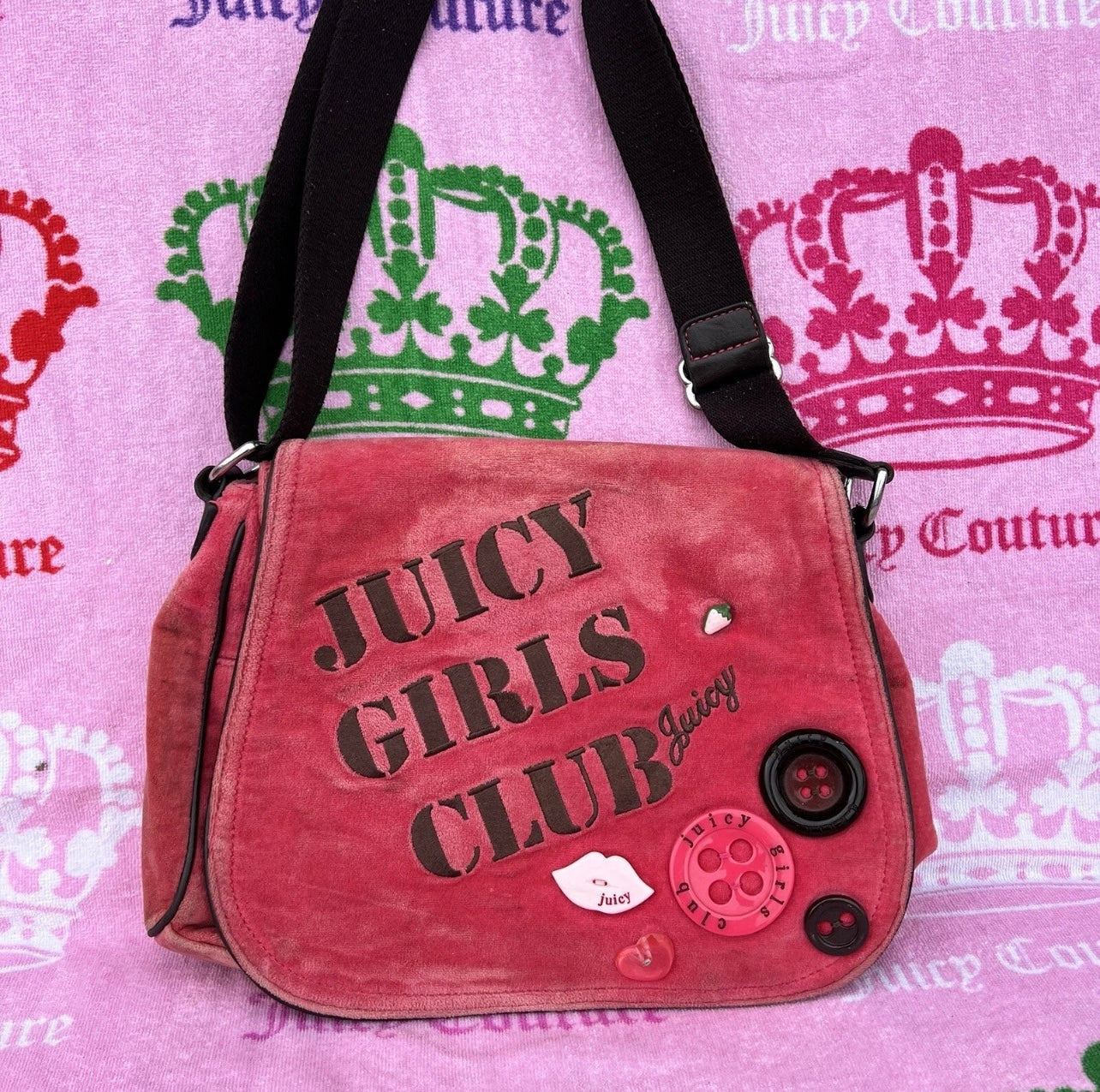 Vintage Rare Pink Juicy Couture Messenger Bag Purse Velour Juicy Girls Club Y2K