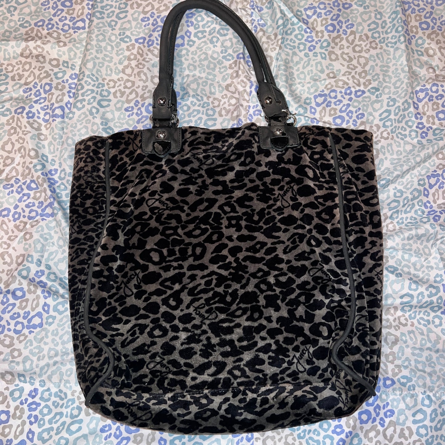 Vintage Grey Black Juicy Couture Handbag Satchel Bag Purse Velour Y2K Cheetah
