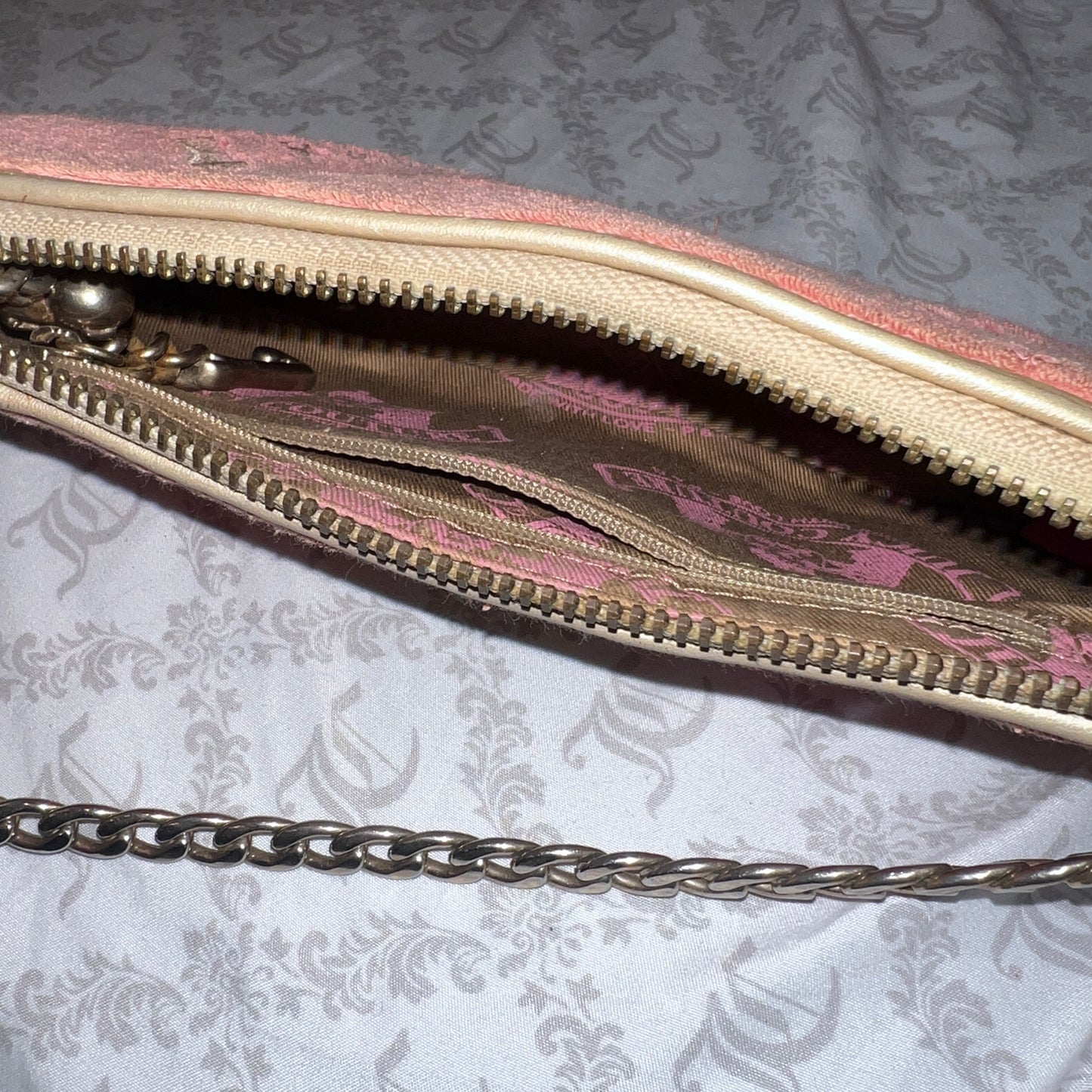 Vintage Gold Salmon Pink Juicy Couture Purse Bag Clutch Handbag Y2K Terry Cloth
