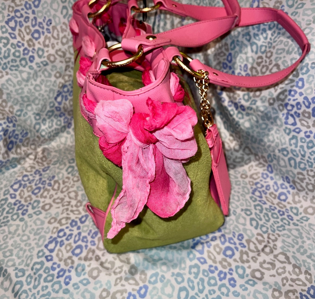 New Pink Green Juicy Couture Tote Bag + Wallet Custom Dyed Purse Vintage Style